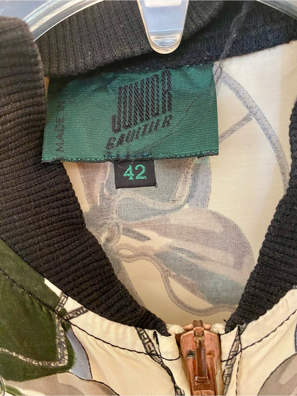Jean Paul Gaultier Vintage Womens Printed Bomber Jacket in Cream & Dark Green - Picture 3 of 4